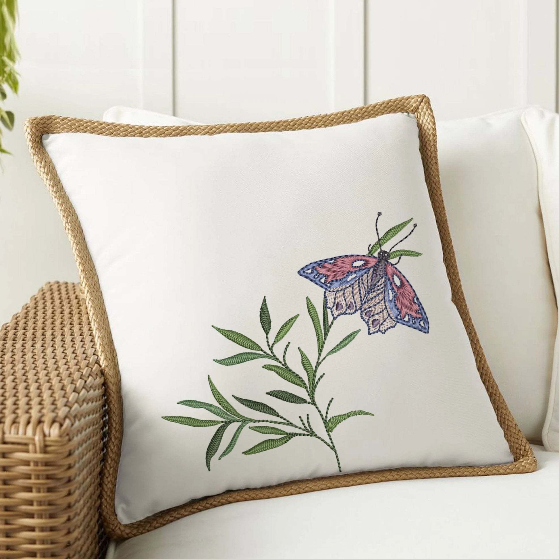 Flower Butterfly Machine Embroidery Design on pillow