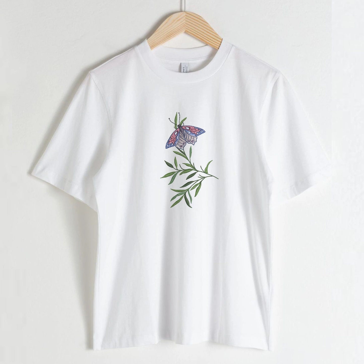 Beautiful Flower Butterfly Machine Embroidery Design on t-shirt