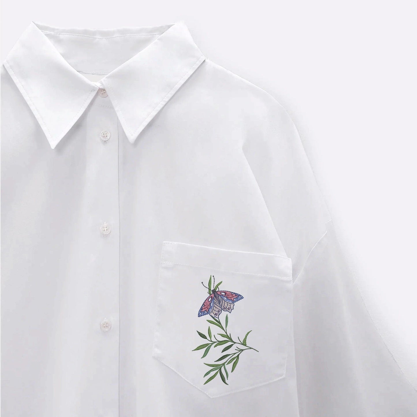Flower Butterfly Machine Embroidery Design on blouse pocket