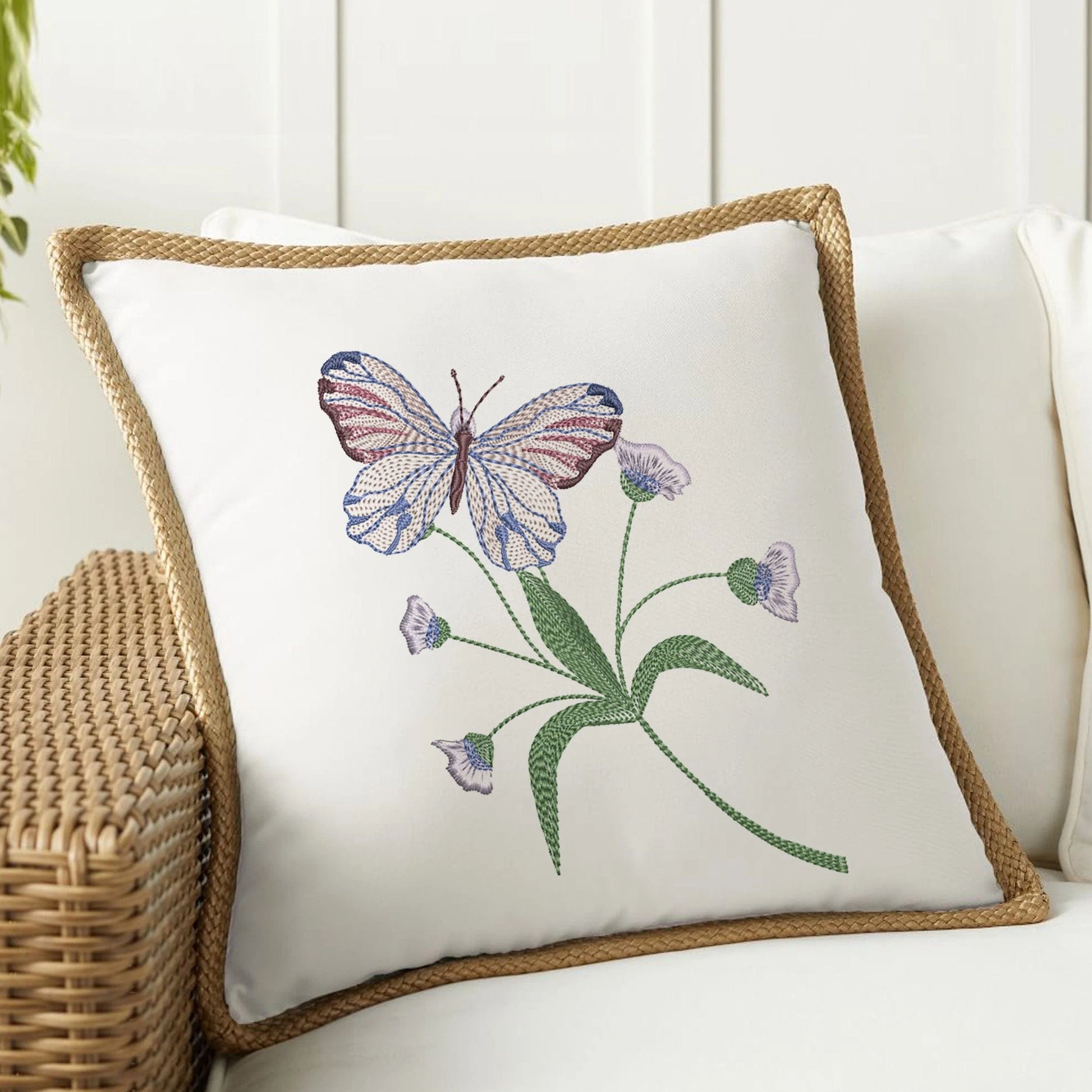 Flower Butterfly Machine Embroidery Design on home pillow