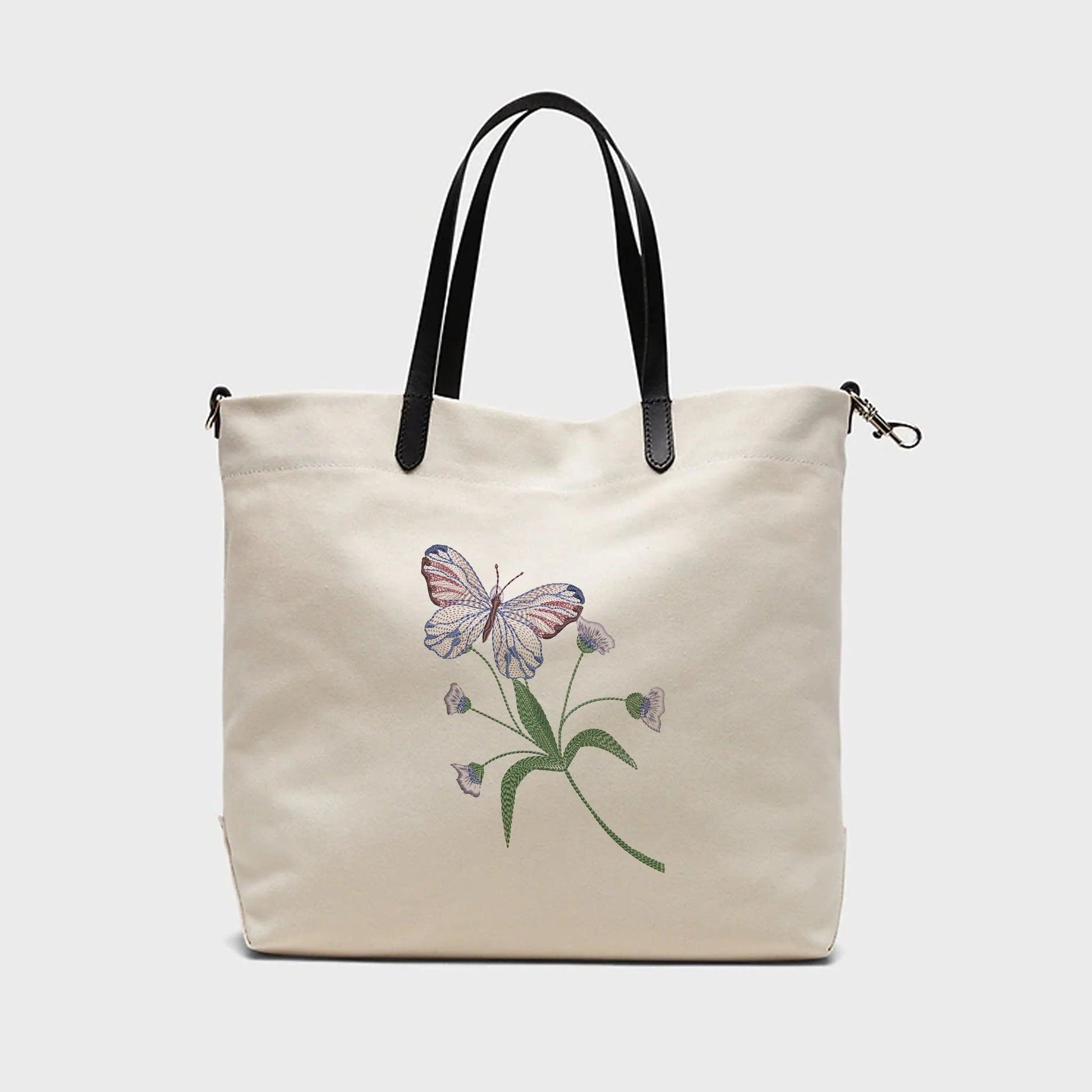 Flower Butterfly Machine Embroidery Design on large handbag