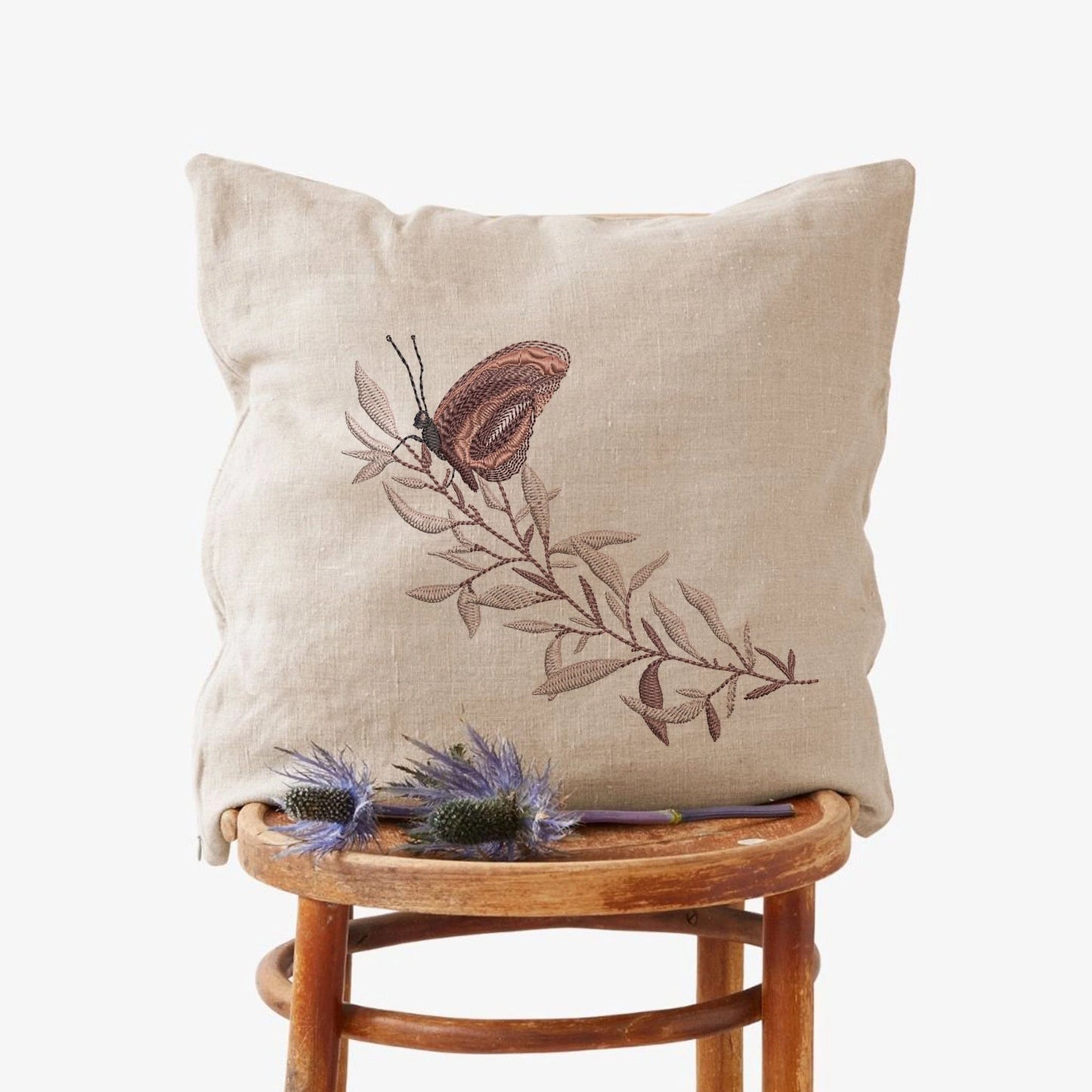 Romantic Flower Butterfly Machine Embroidery Design on pillow