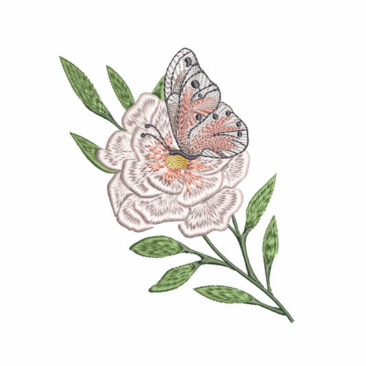 Peony Flower Butterfly Machine Embroidery Design