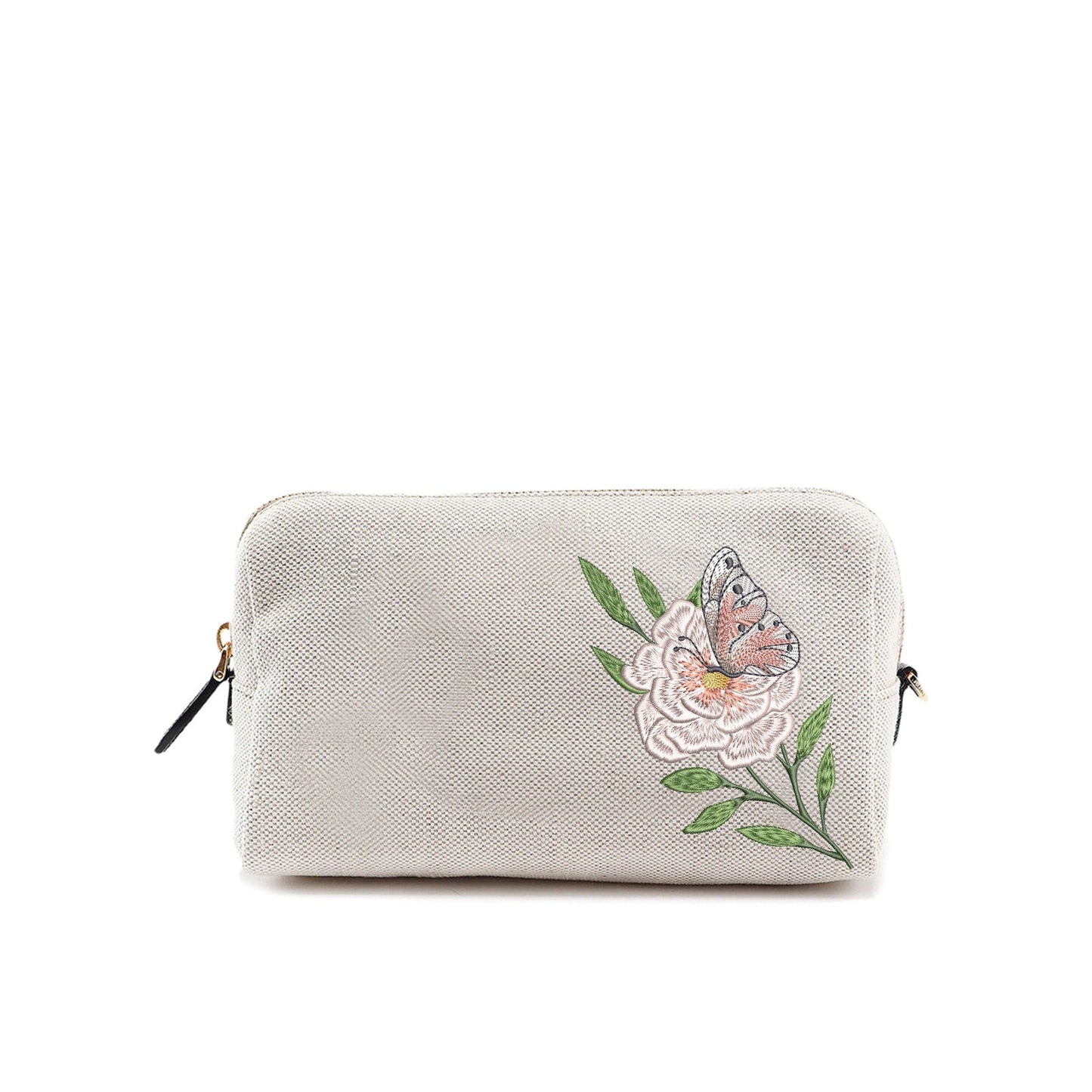 Peony Flower Butterfly Machine Embroidery Design on feminine pouch