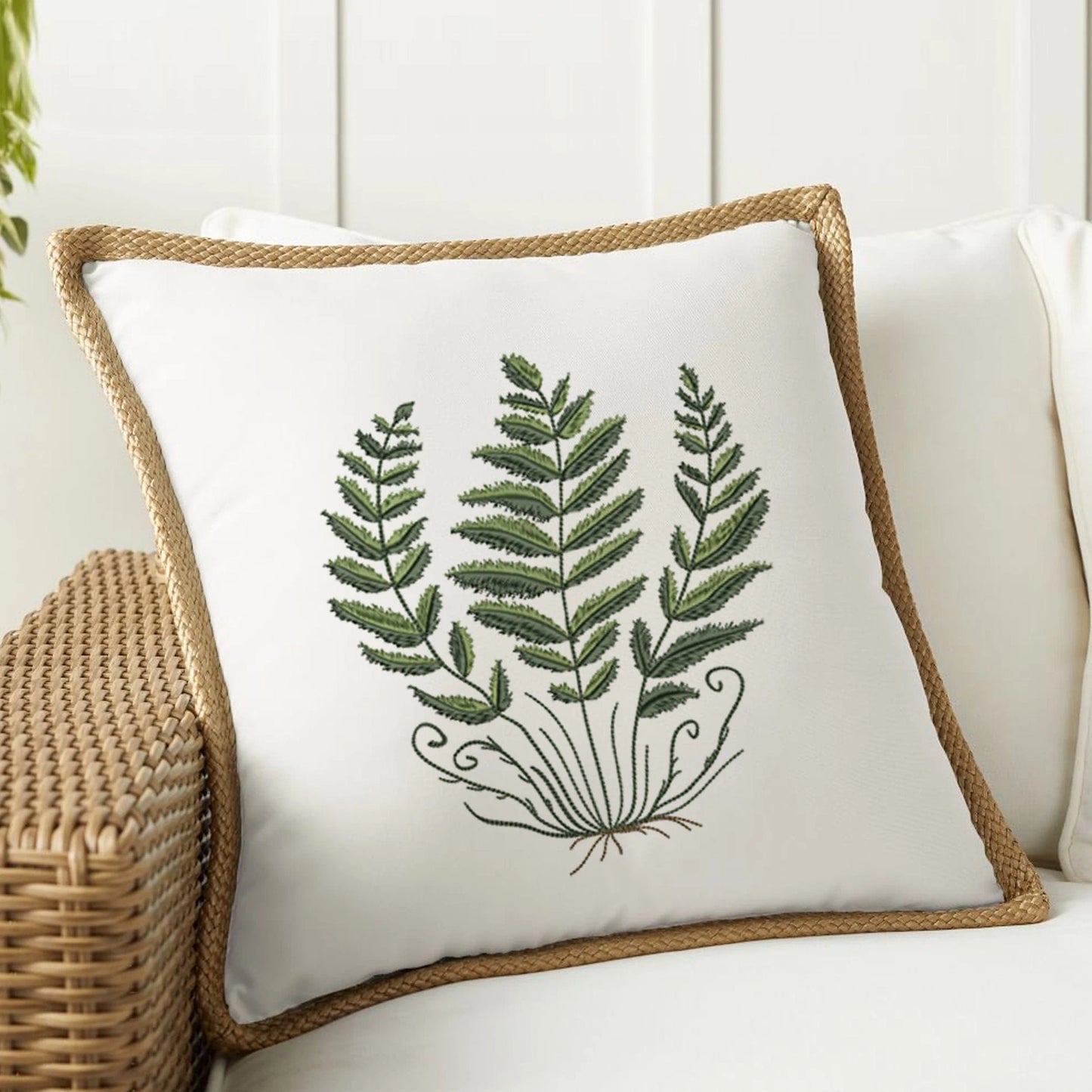 Forest Fern Machine Embroidery Design on pillow