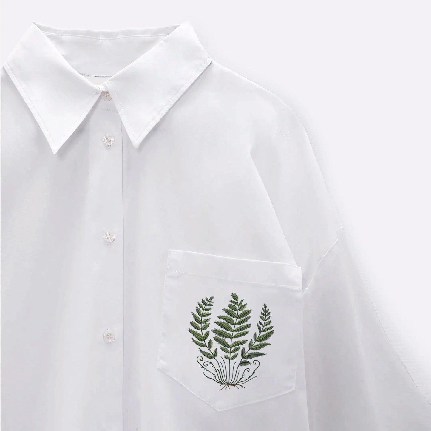 Forest Fern Machine Embroidery Design on white blouse pocket