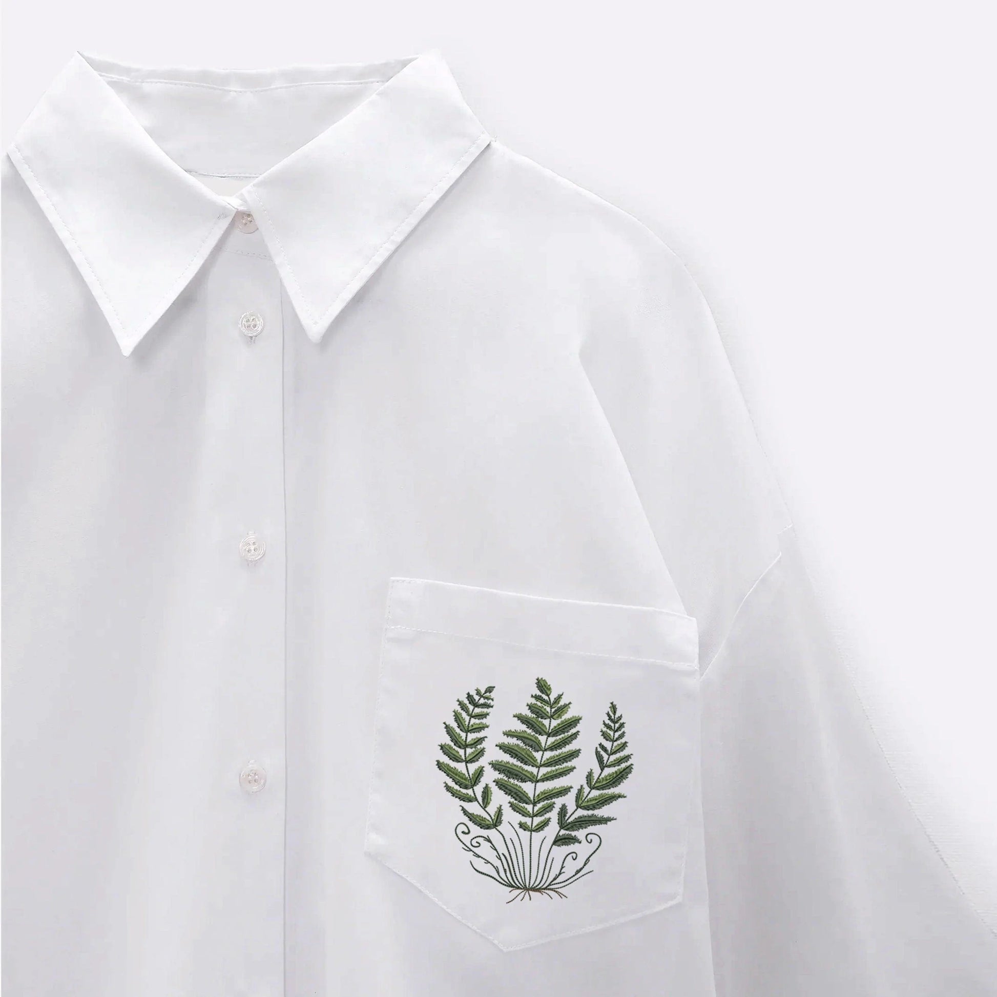 Forest Fern Machine Embroidery Design on white blouse pocket