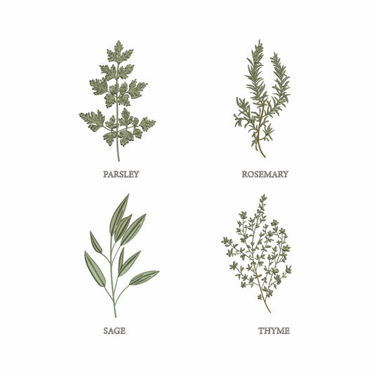 Herb Set Parsley, Rosemary, Sage, Thyme Machine Embroidery Design