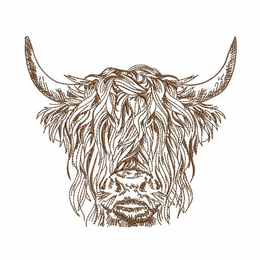 Scottish Highland Cow Machine Embroidery Design