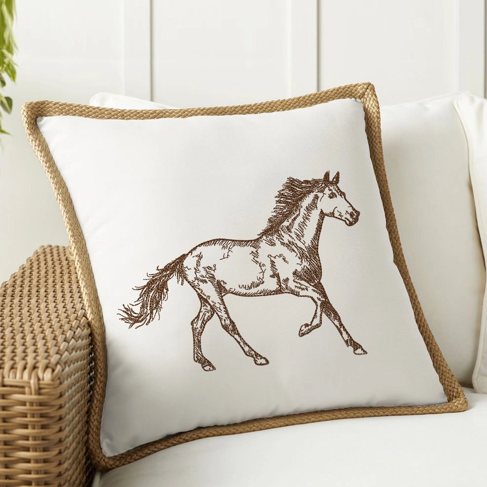 Horse Machine Embroidery Design on a pillow