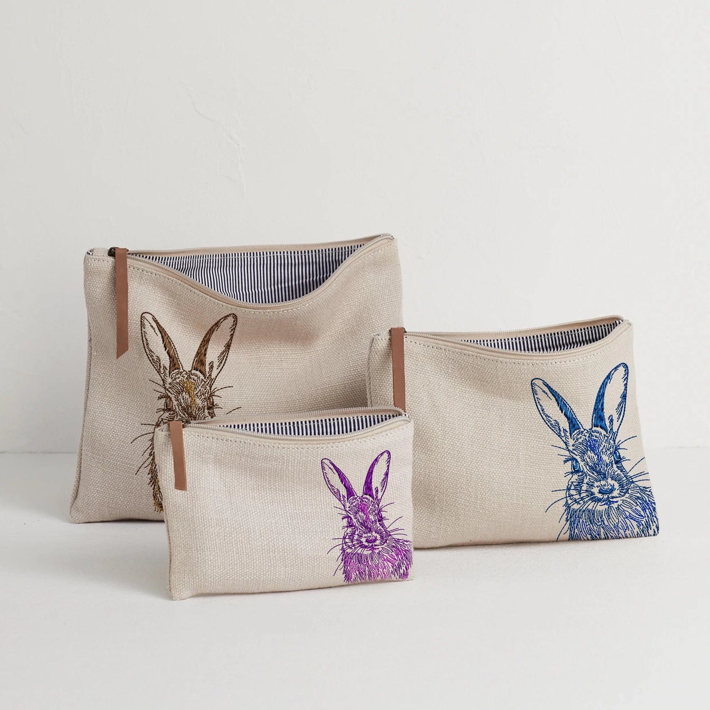 Natural Easter Bunny Machine Embroidery Design on pouches