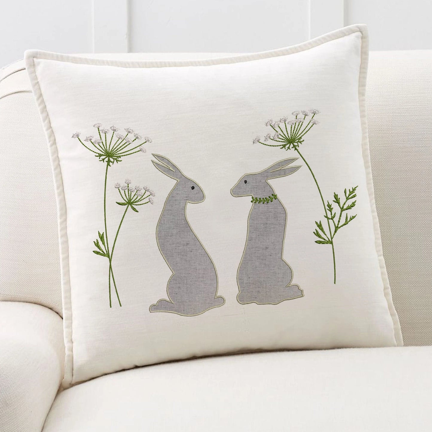 Rabbit Applique Machine Embroidery Design on pillow
