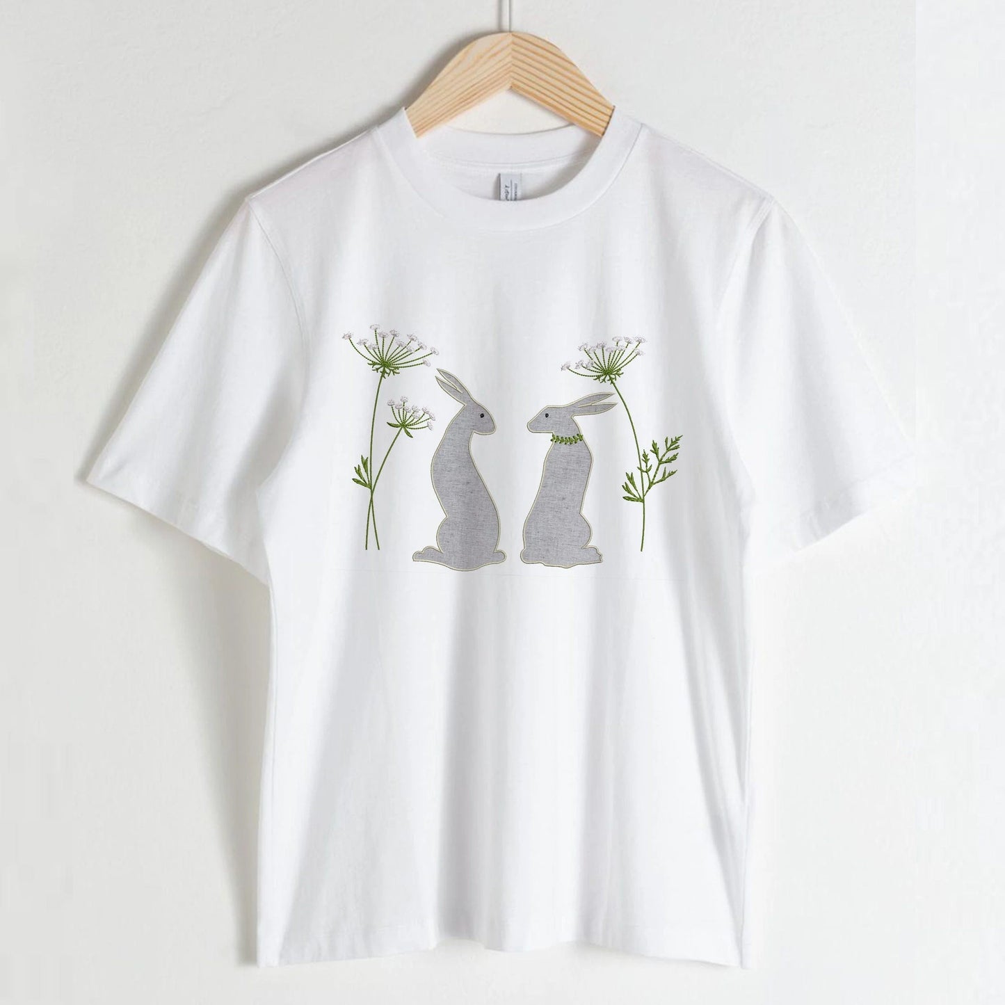 Rabbit Applique Machine Embroidery Design on t-shirt