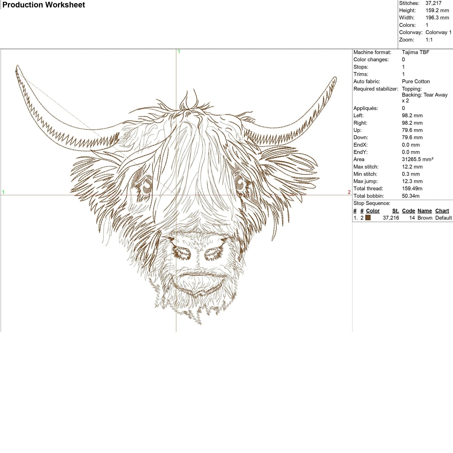 Scottish Cow Machine Embroidery Design worksheet