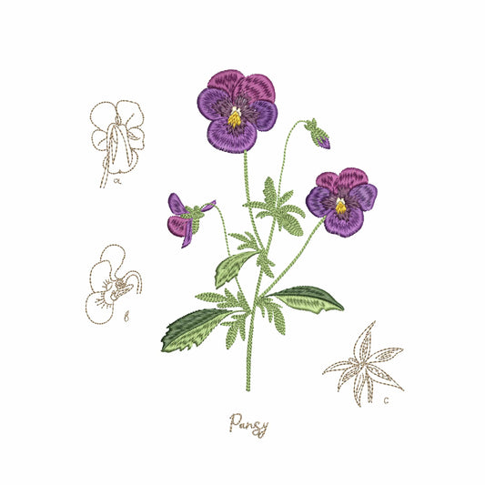 Wildflowers Pansy Machine Embroidery Design